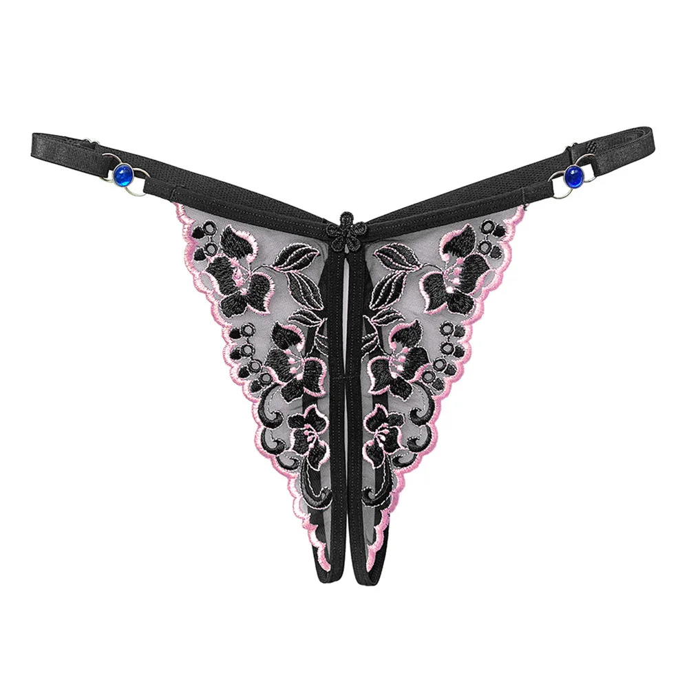 Sexy Women Lace Panties Floral Embroidery Lingerie Crotchless Bikini G-strings Low Rise T-back Briefs Seduction Erotic Thong