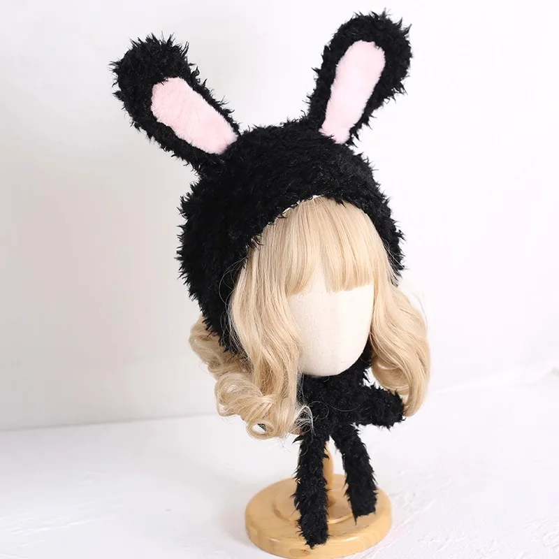 

Оригинальная защитная шапка в форме кроличьих ушей, милая кружевная шапка Lei Feng, универсальная плюшевая теплая шапка с заячьими ушками в стиле Лолиты