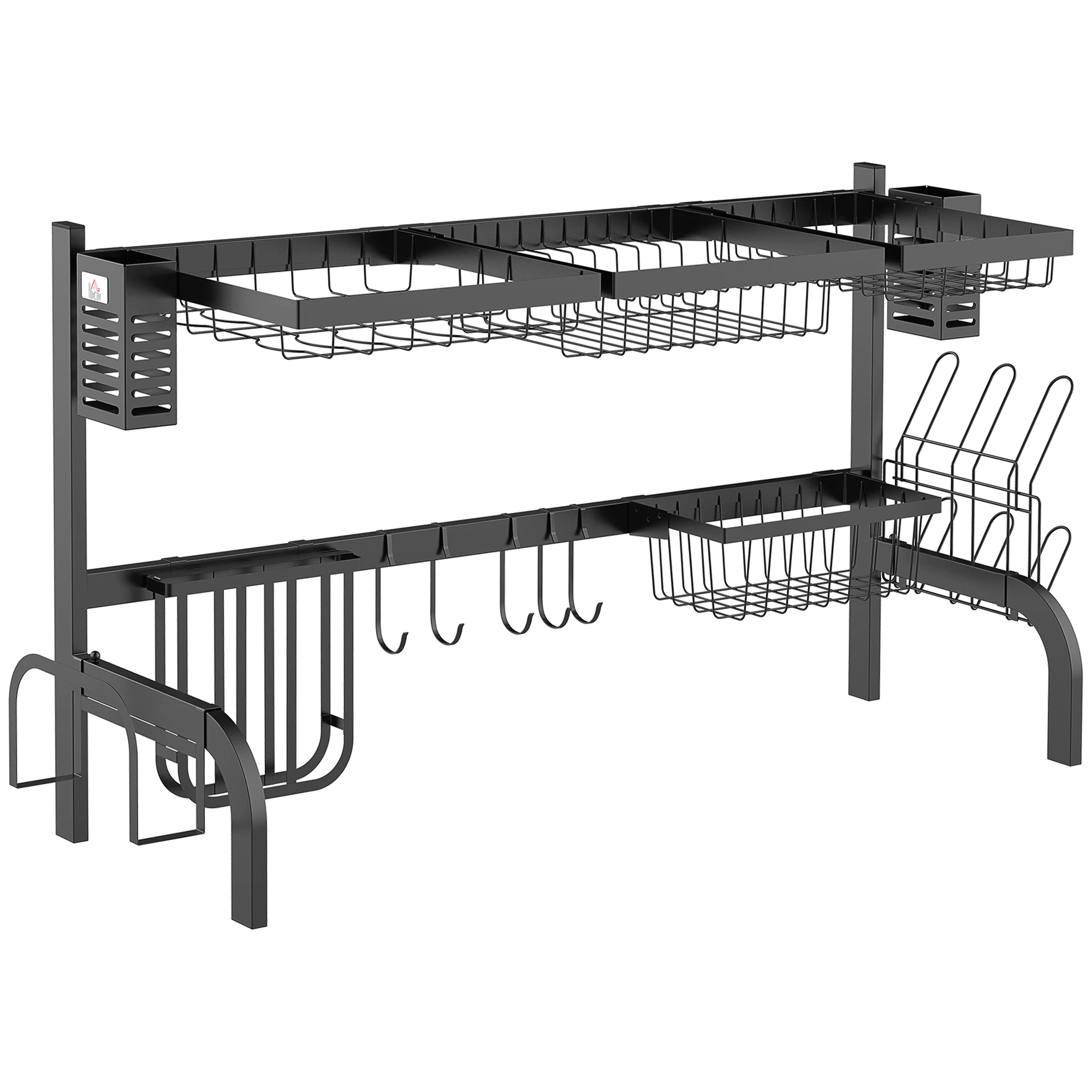 HOMCOM Escurreplatos de Acero de 2 Niveles para Fregadero 100x30x52,5 cm Negro