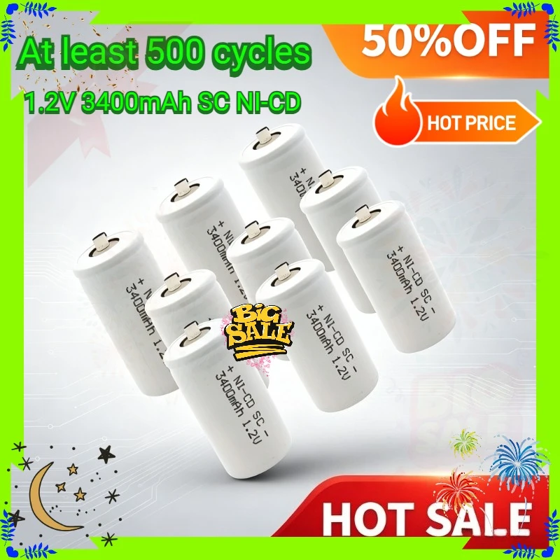 New1.2V 3400mAh SC NI-CD High Quality Rechargeable Battery 22420 Sub C Cell with Welding Tabs for Electric Drill Screwdriver