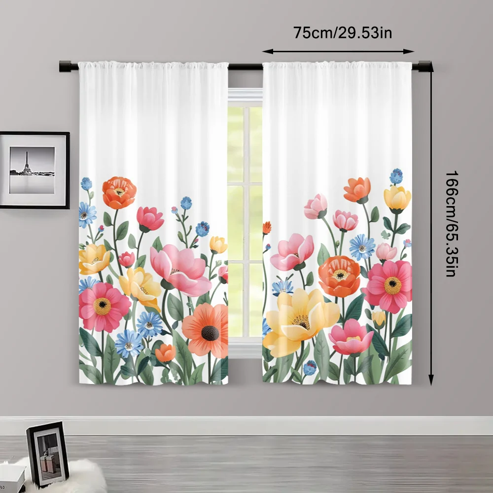2pcs, Curtains&Drapes Colorful Plants Watercolor Machine Washable (without rod) Art Deco Festive Ldeal for Kitchen Living Room