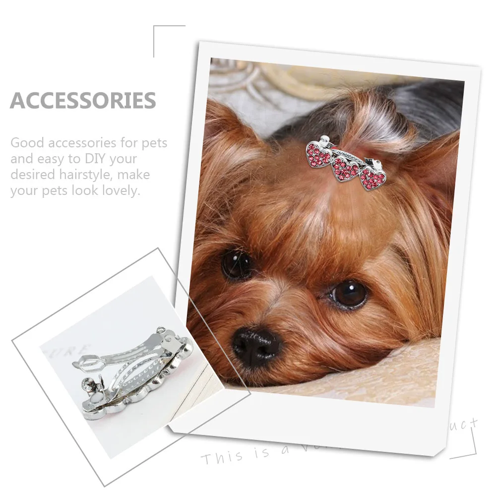 

3 Pcs Clips for Hair Heart Hairpin Dog Heart-shaped Rhinestone Barrettes Pet Snap Bride