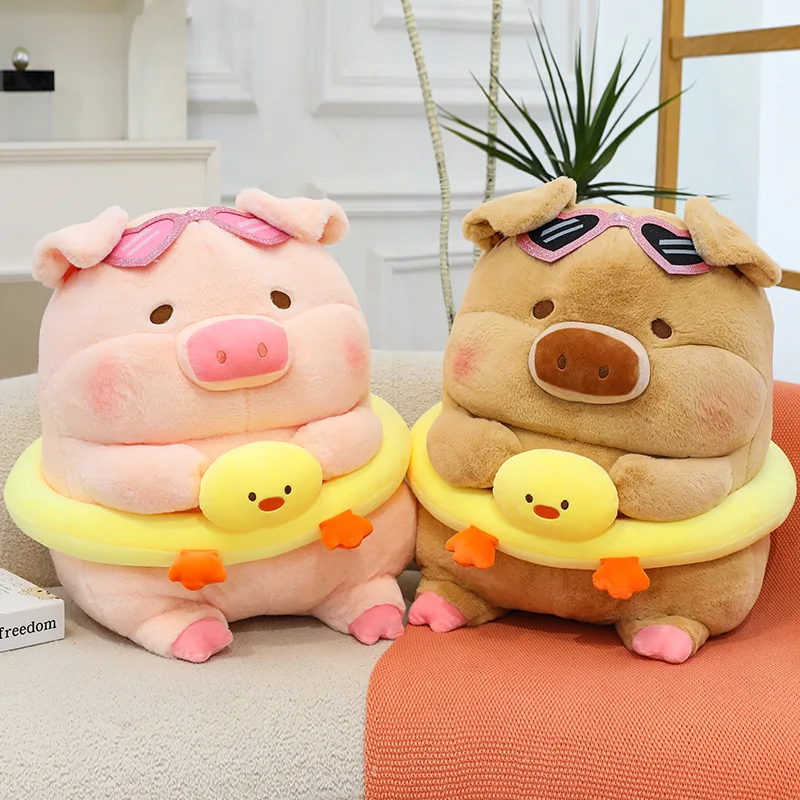 

Sunset Beach Series Pig Plush Toy Swimming Ring Children's Bedtime Sleep Companion Soft Piggy Plushie Pillow for Kids
