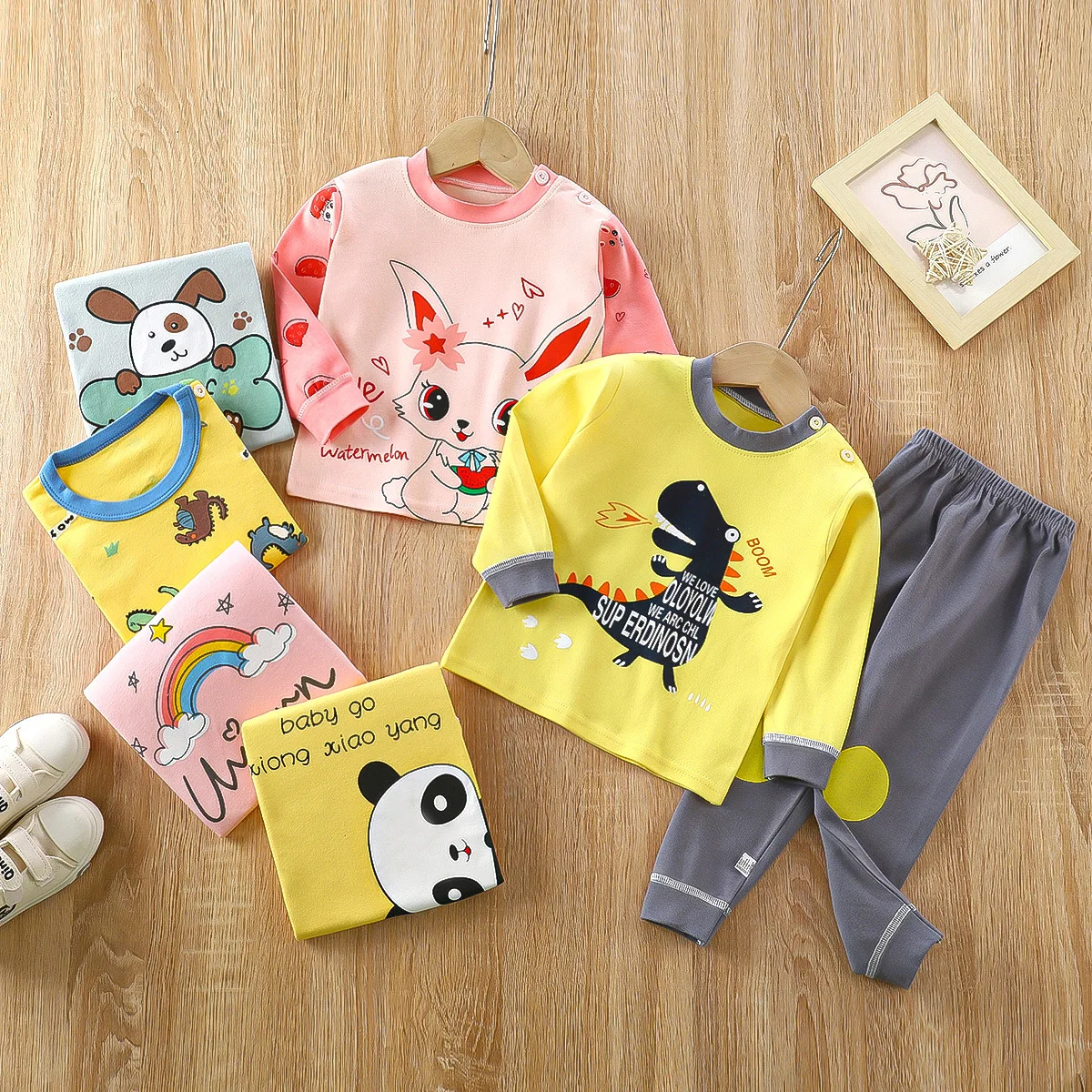 Children's underwear set pure cotton pajamas girls baby long johns boys loungewear clothing