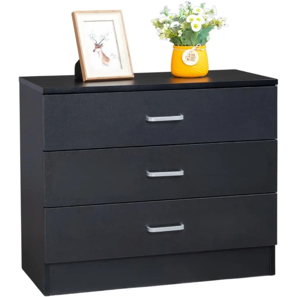 

3 Drawer Dresser, Modern Storage Chest of Drawers, Wood Bedside Table Night Table for Bedroom,Living Room (Black)