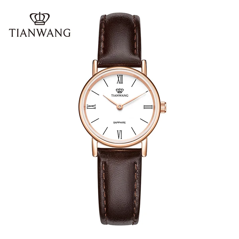 Women\'s Watches Simple Vintage Genuine Leather Quartz Wristwatch TIAN WANG Small Dial 26mm Rosegold Ladies Watch Gifts for Women