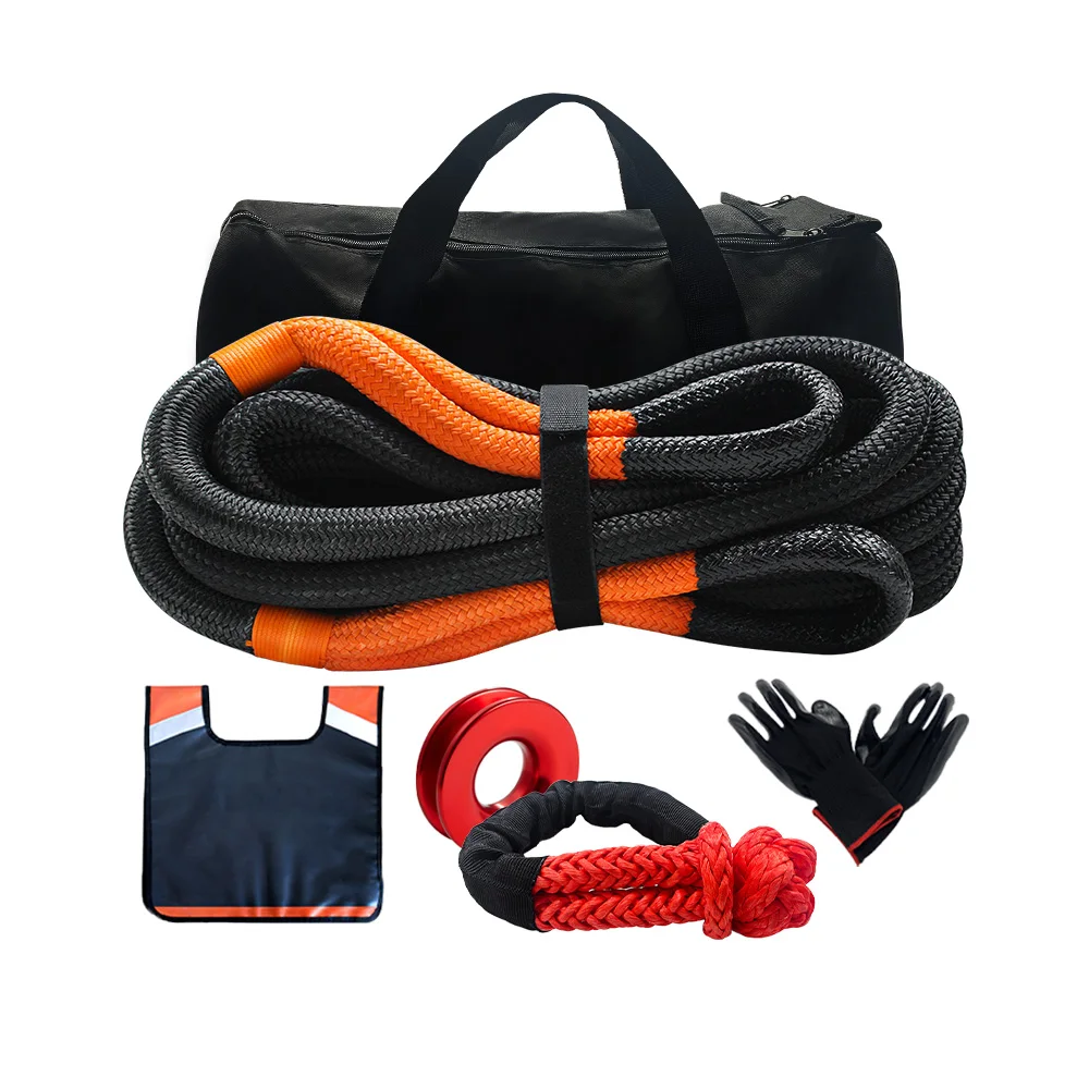 

Custom Double Braided Nylon Kinetic Recovery Tow Rope Straps with Soft Shackles Kit for Off-Road Car
