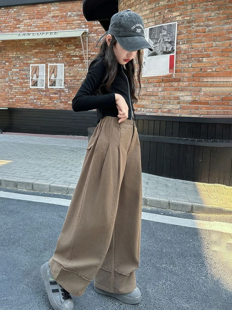 

2026 New Girls' Wide Leg Straight Pants Toddler Kids Spring Autumn Casual Comfortable Cotton Trousers