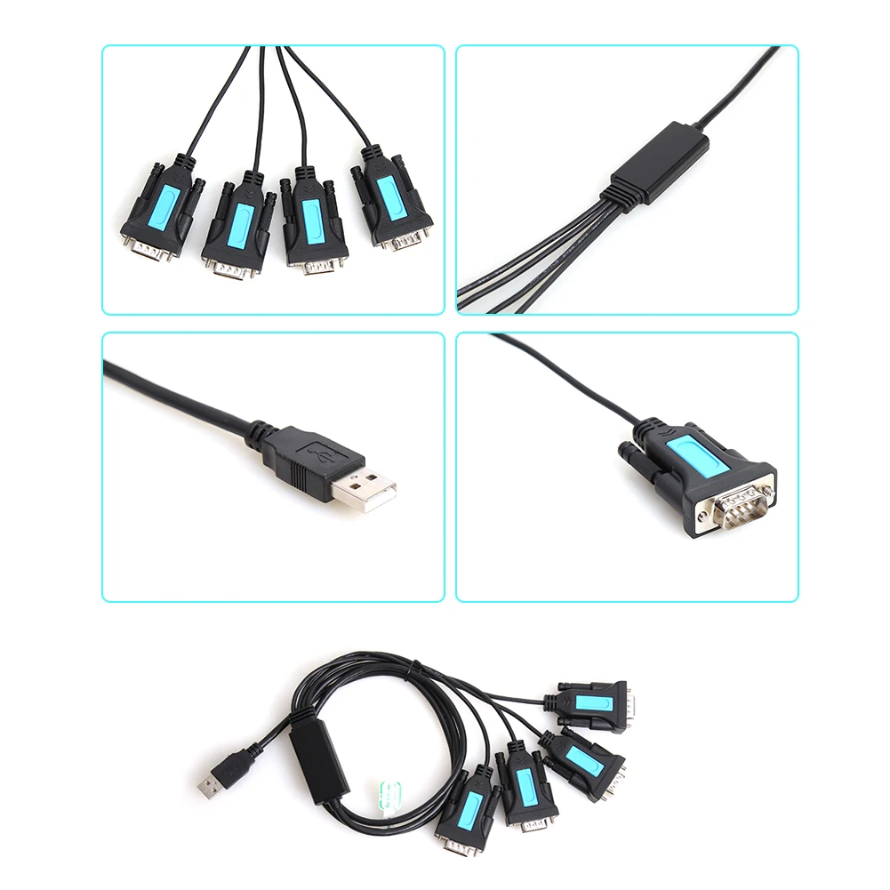 

Аксессуары для ПК, ноутбуков, Windows, 4 порта USB к RS232 DB9, последовательный адаптер, кабель преобразователя «папа» с чипом PL2303