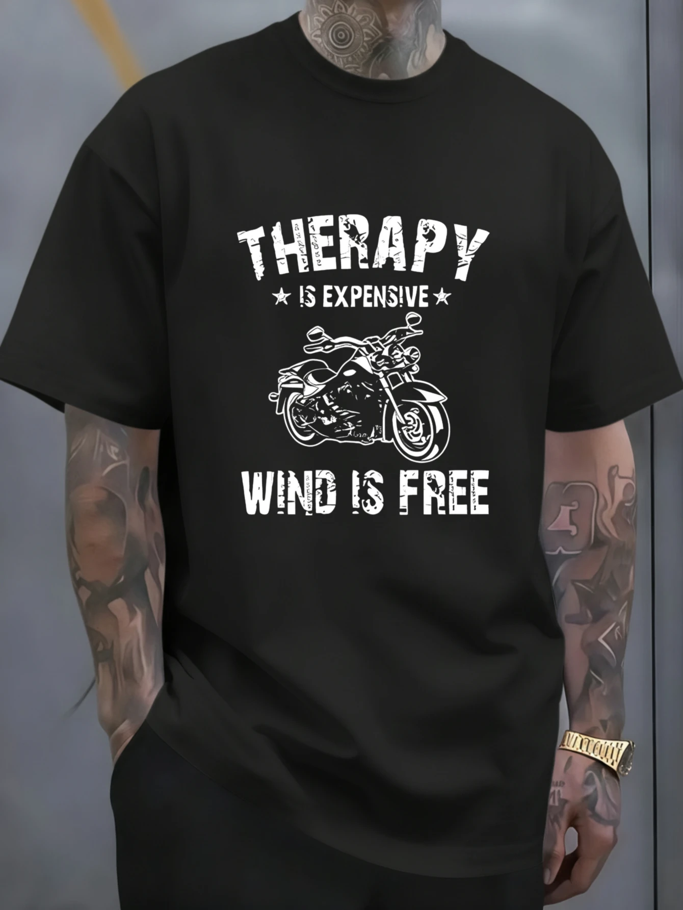 T-shirt pour hommes Therapy Is Expensive Wind Is Free, confortable et polyvalent, décontracté, à manches courtes, pour l'extérieur