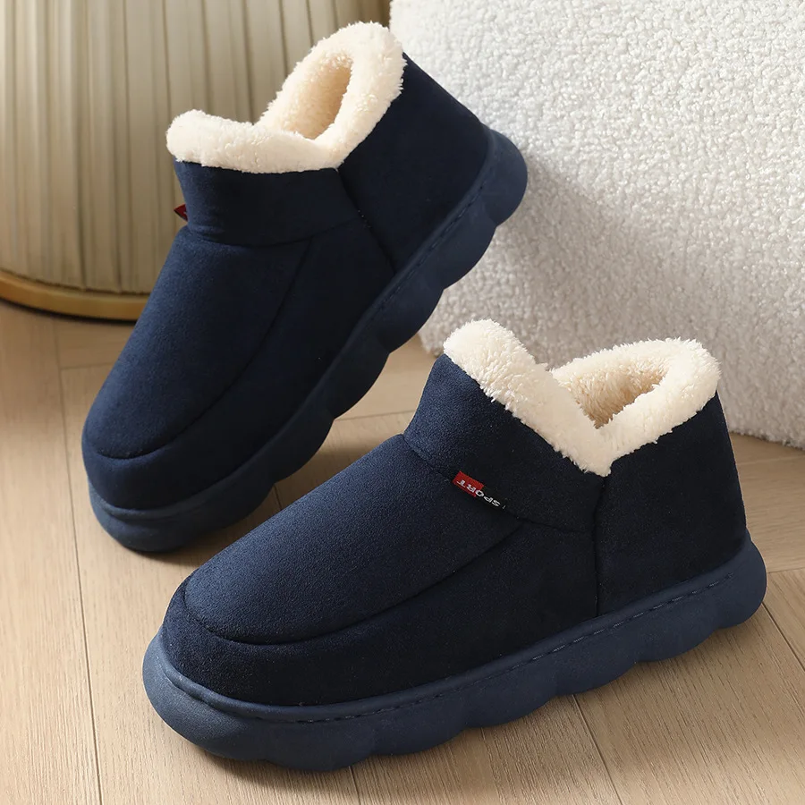 Comwarm Men's Warm Cotton Shoes Indoor Outdoor Anti-slip Fluffy Fuzzy Slippers Winter New Platform Furry Shoes Plush House Shoes