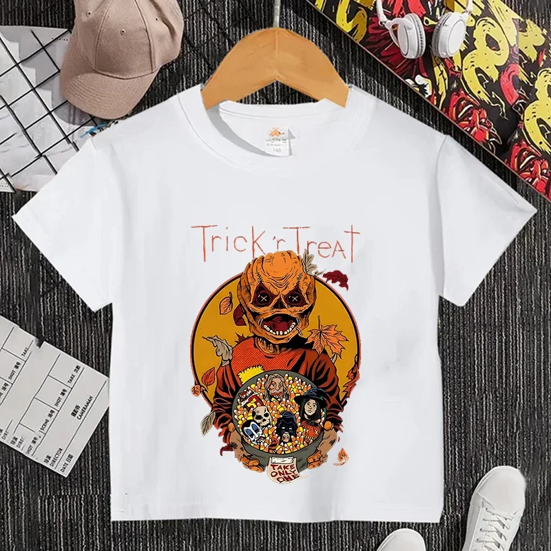 Funny Halloween Party Children's T-Shirt Girls Boys Clothing Spooky Pumpkins Graphic Kids Short Sleeve Tees Baby Y2k Tops