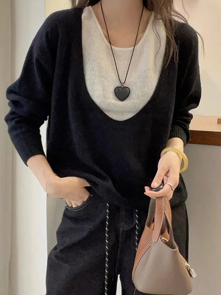 المرأة طويلة Sve محبوك سترة صوفية الياقة المدورة سليم صالح Faionable المرقعة تصميم عادية تخفيف Sle النسخة الكورية #2