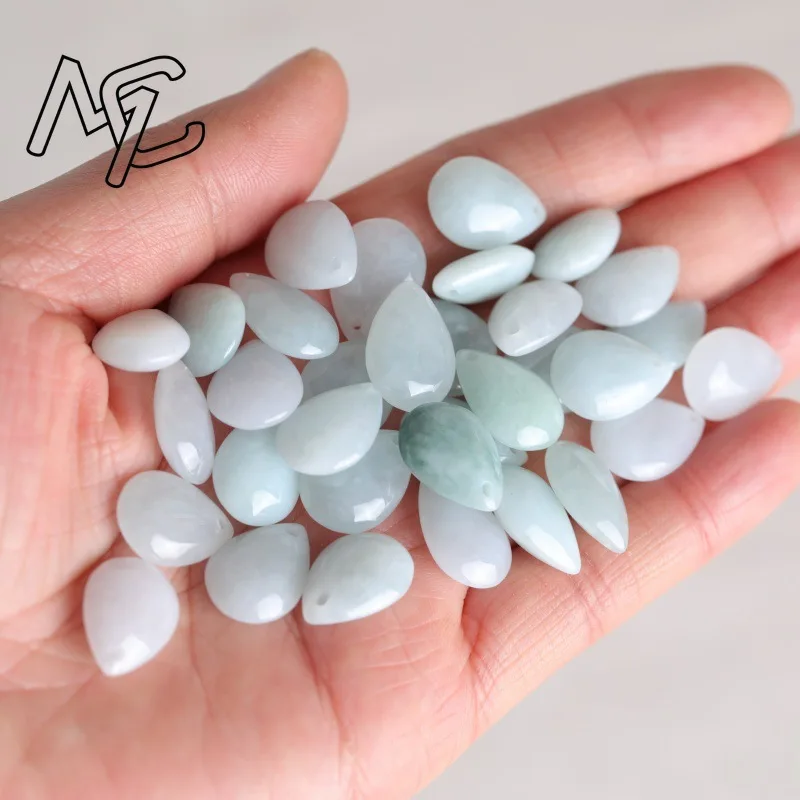 5PC Natural Jade Emerald Water Droplet Beads Accessories DIY Earrings Pendant Charm Jewellery Fashion Hand-Carved Amulet Gift view 4