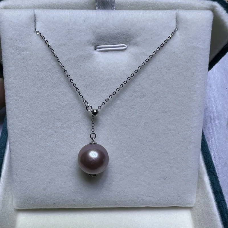 S925 Silver Accessories Pendant 11-13mm round Almost Purple Strong Light Freshwater Pearl