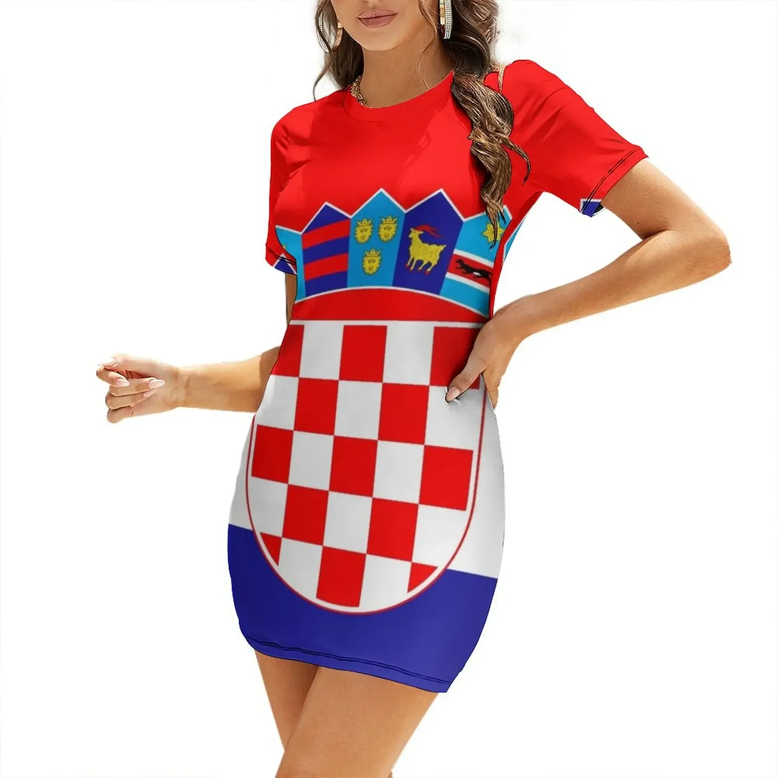 

Flag of Croatia Short-Sleeved Dress luxury evening dresses for women 2025 women evening dress dresses summer Dress