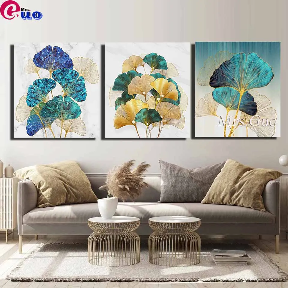 

5D DIY Full Round/Square Diamond Painting Ginkgo Biloba 3D Embroidery Cross Stitch Rhinestone Mosaic Home Decor Art Triptych