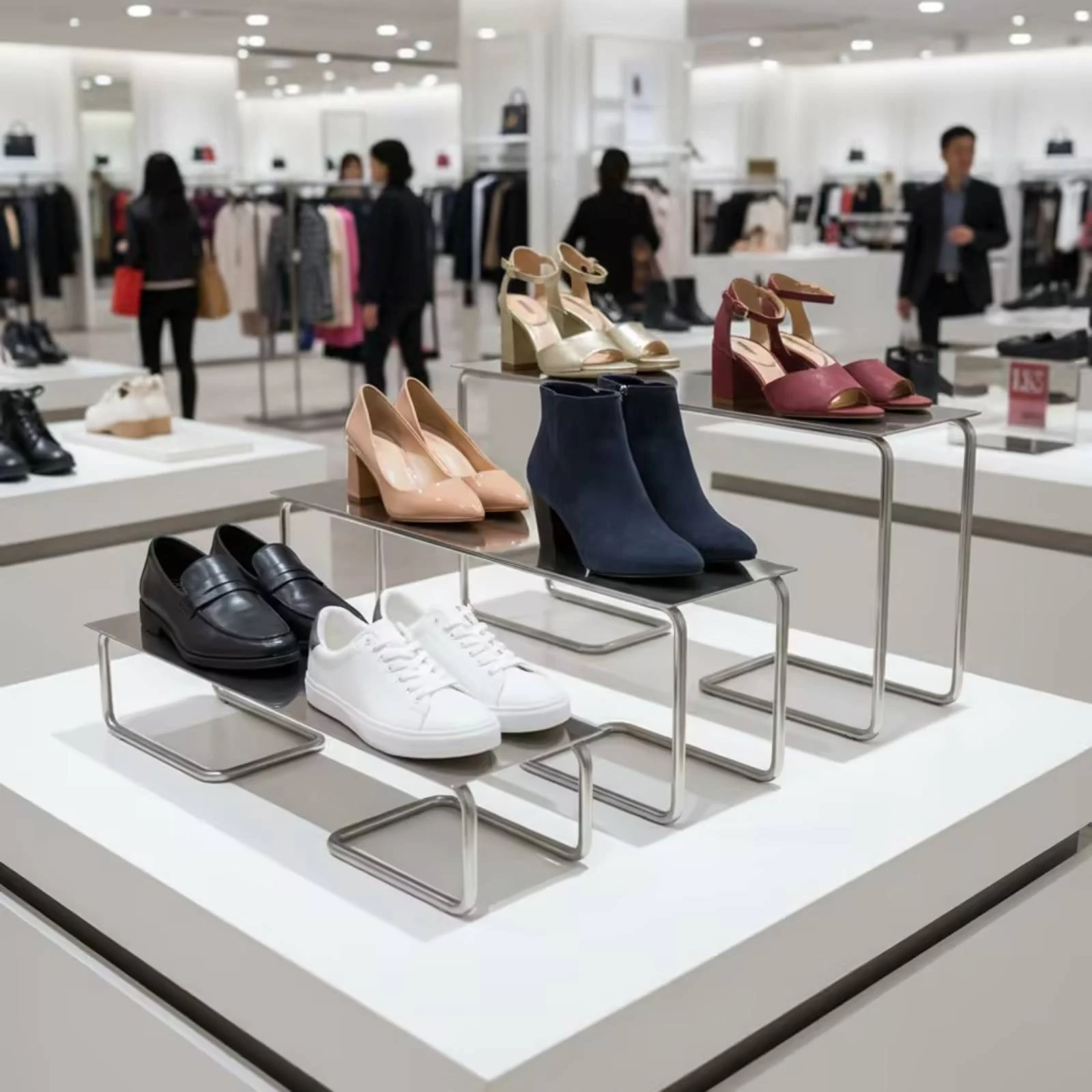U-Shaped Shoe Display Rack Space Saving Stainless Steel Shoe Display Stand Easy to Clean Rust-Proof for Boutique Owners