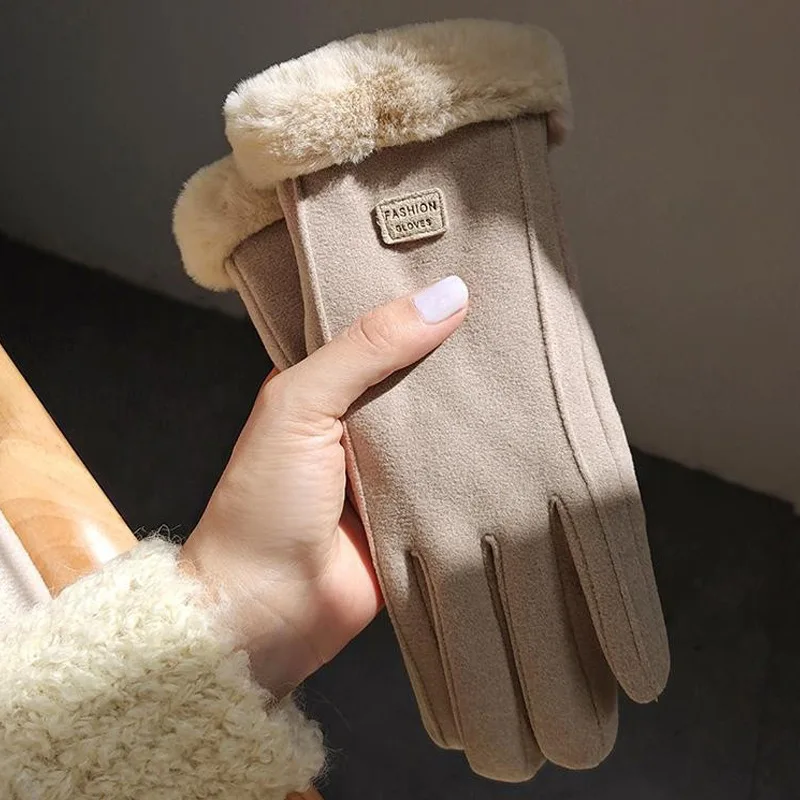 Women's gloves winter warm riding gloves Korean version with plush and thick windproof touch screen gloves