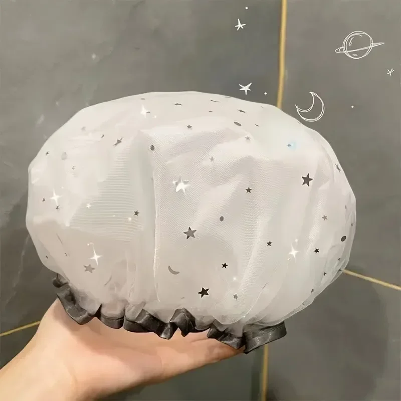 Waterproof  Shower Cap - Starry Sky Design, Reusable Bathing Hat, Kitchen Oil-proof Sanitary Hat for Women
