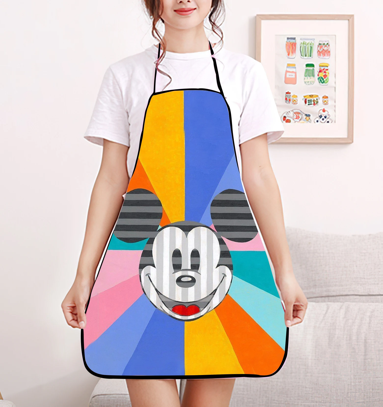 Disney Fashion Cartoon Printed Apron - Adjustable One Size Design, Durable Polyester Material, Great for Gardening