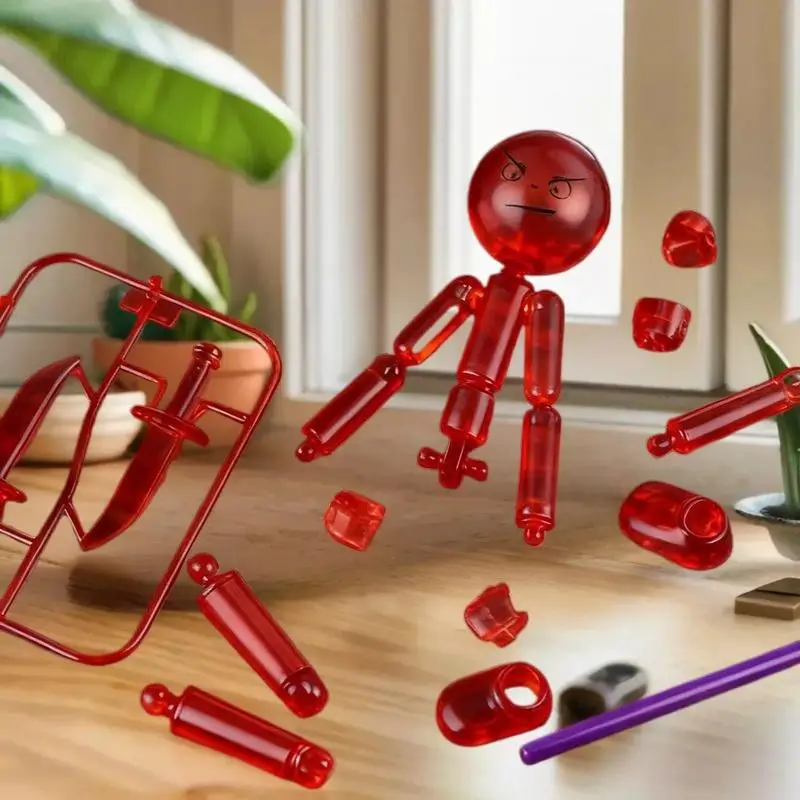1 Set Movable Assembled Robot Home Office Desk Ornaments Multi-jointed Matchmaker Decorative Creative Stickman Festival Gift