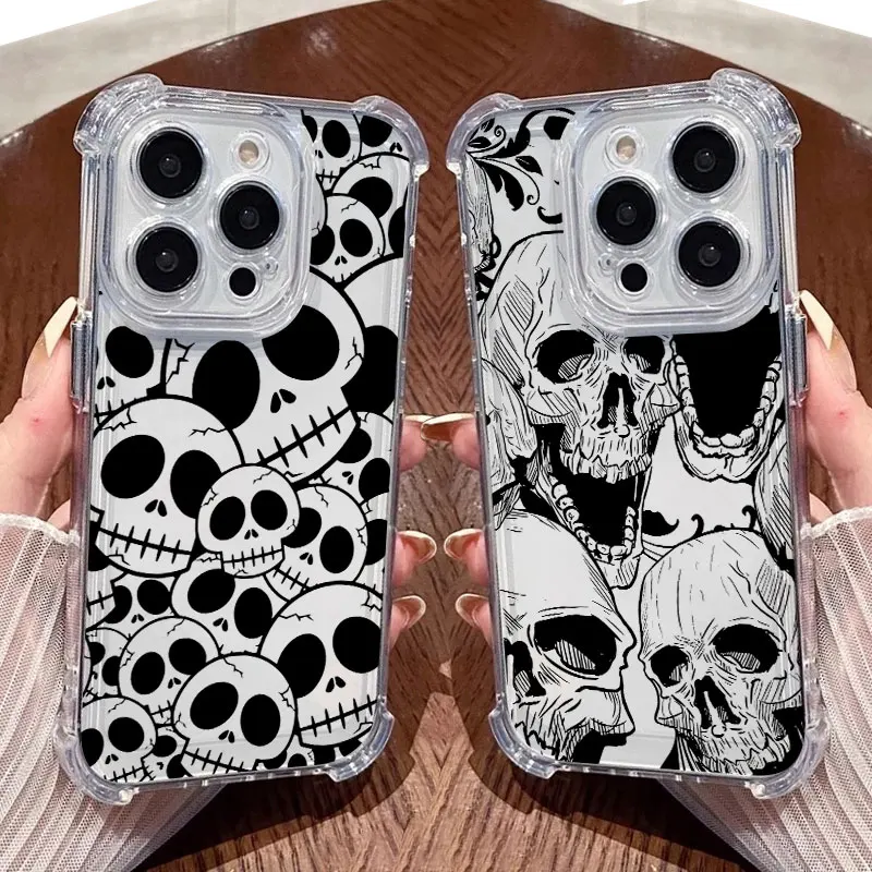 Bonito clássico halloween osso crânio caso de telefone claro para iphone 17 16 14 15 11 12 13 pro max 16e 15 16 plus 17air capa à prova de choque