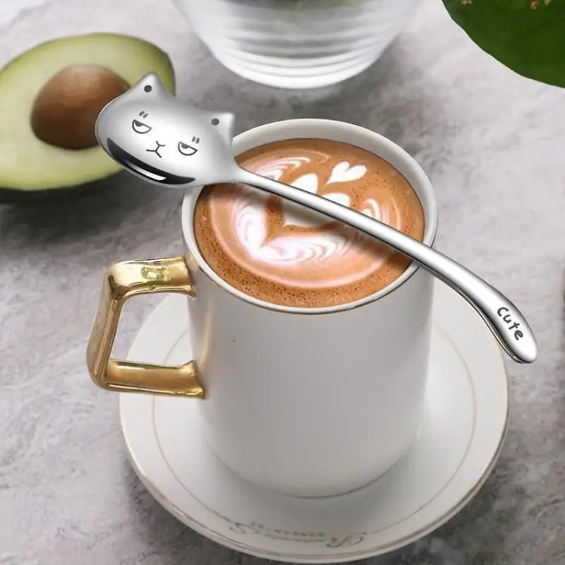 Stainless Steel Cute Cat Spoon Food Grade Cartoon Design For Stirring Coffee Tea Dessert Daily Use..