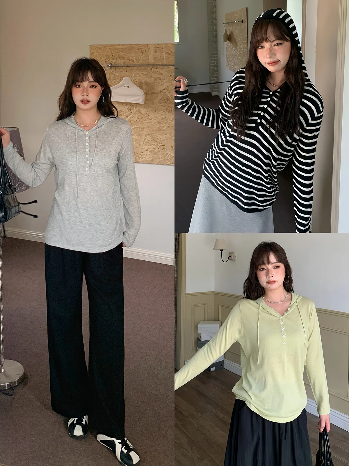 

Свободная вязаная футболка с длинным рукавом и шапкой для женщин больших размеров, осенняя повседневная корейская модель, удобный топ из смесового полиэстера