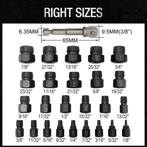 26pcs Broken Screw and Bolt Extractor Set Disassemble Screws Bolt Stud Slip Teeth Demolish Stripped Broken Remover Tools