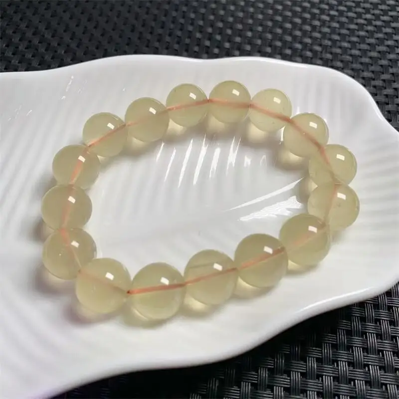 

13.7MM Natural Lemon Citrine Quartz Bracelet Women Fashion Round Stone Elegant Healing Strand Bangles Wristband Gift 1PCS