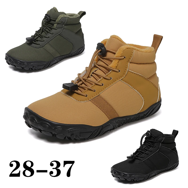 2026 Winter Children Outdoor Kids Wide Toe Plush Barefoot Snow Boots Boys Girls Sneakers Warm Ankle Boots Hiking Toddler Shoes