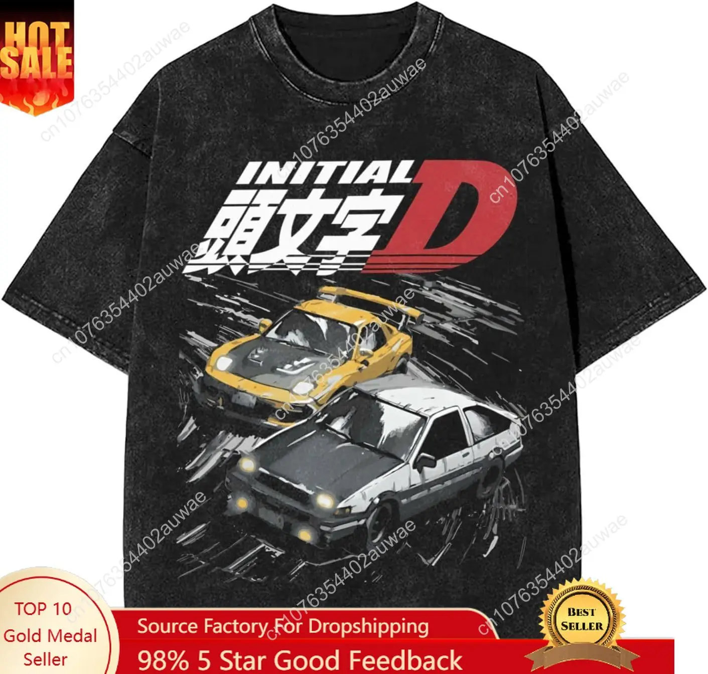 

Anime Initial D Vintage Oversized T Shirt Fashion Round Neck Cotton Short Sleeves T-Shirts for Mens and Womens