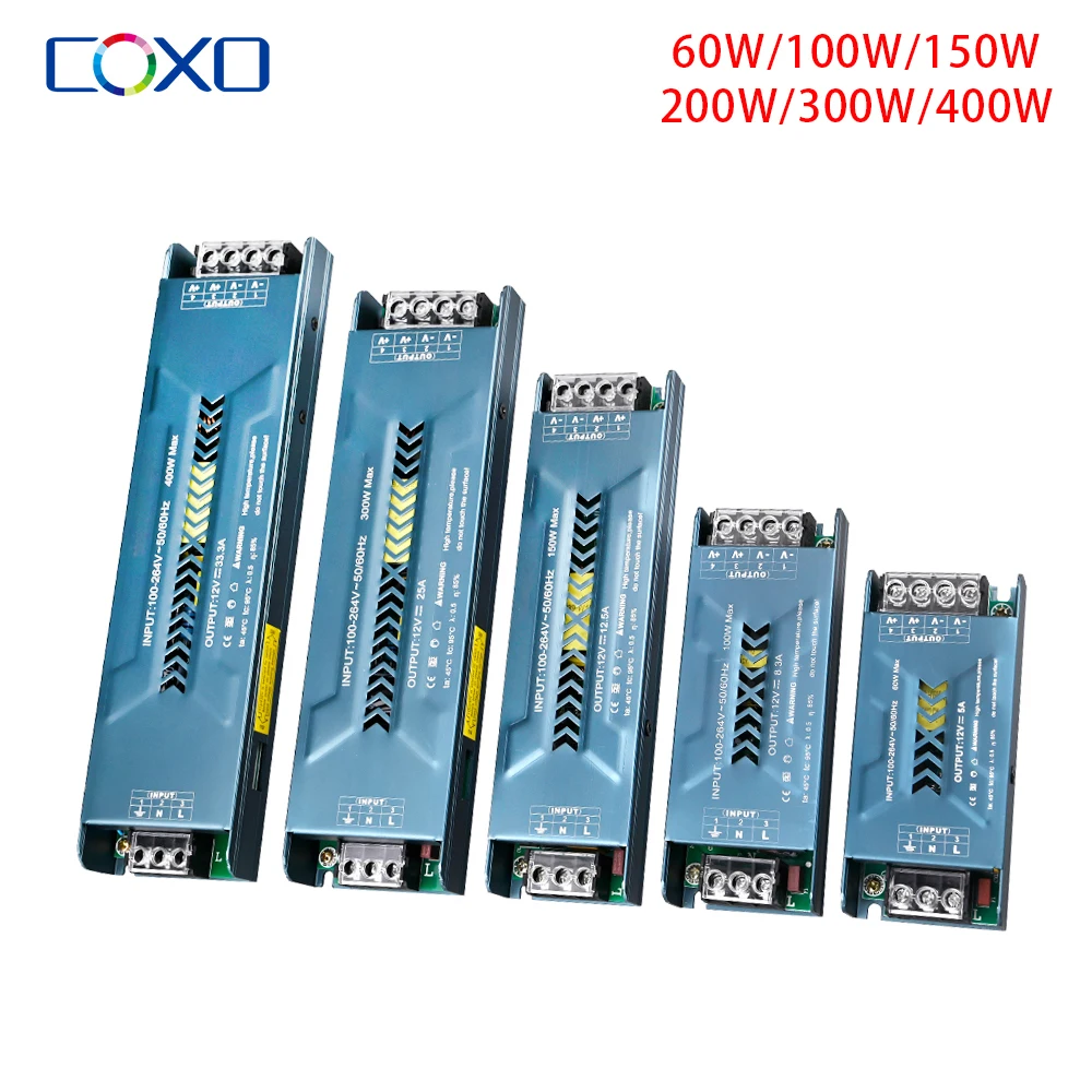 AC100-240V Power Supply Ultra Thin LED Lighting Transformers 60W 100W 150W 200W 300W 400W LED Driver For Strip Lights DC12V 24V