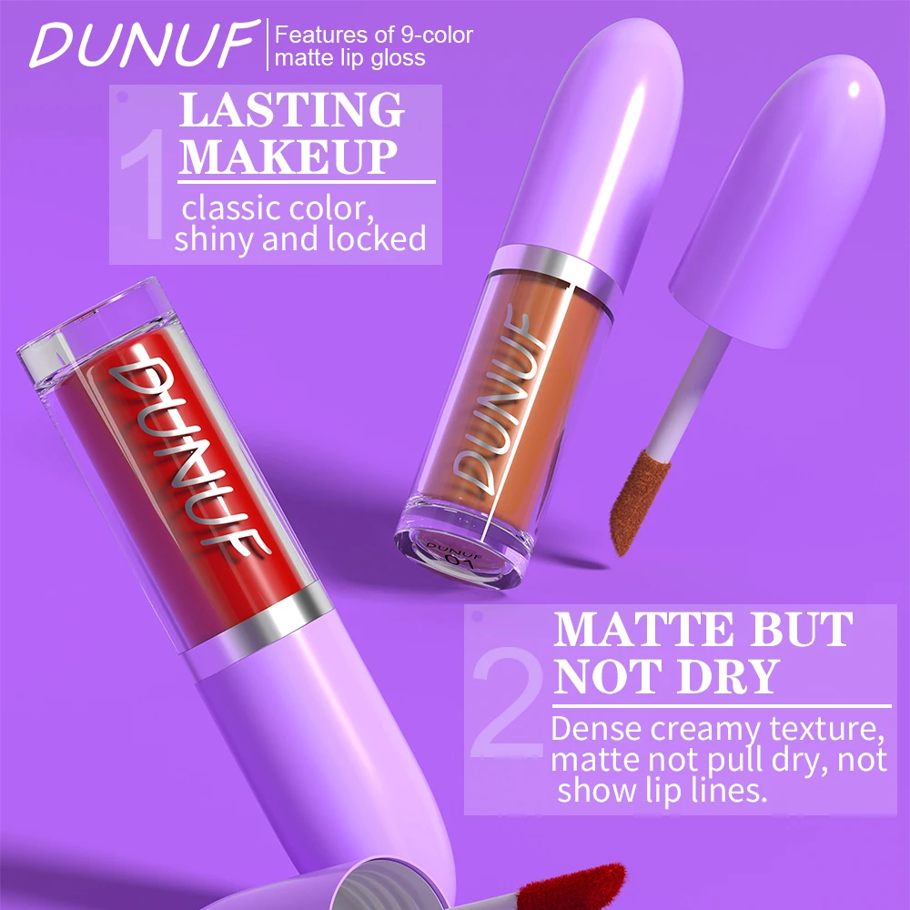 DUNUF 모이스처라이징 립 글로스 매트 미스트 립 글레이즈, 오래 지속되는 방수 립스틱, 모든 피부에 천연