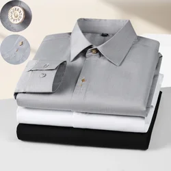 High Quality Men's Solid Color Shirt, Fine Embroidery, Breathable, Business Casual Long Sleeve Formal Dress Shirt.Stretchable