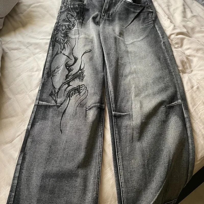 Pantalones vaqueros holgados de cintura alta para hombre, ropa de calle de estilo retro americano, hip-hop, gris lavado, Y2K, Harajuku, gótico, 2024