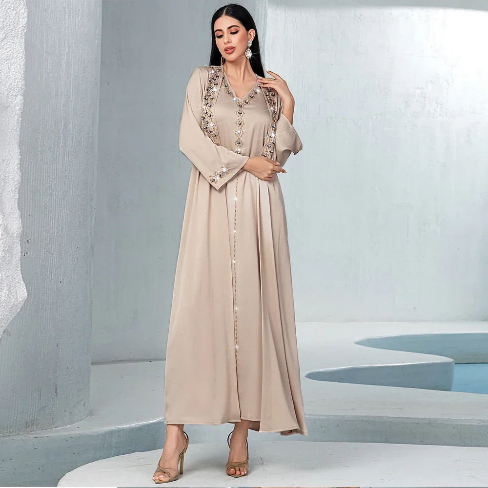 

Элегантное мусульманское платье-абайя для Рамадана, исламские комплекты, вечерние платья для женщин из Дубая, марокканский кафтан, кебая с бриллиантами, кимоно, джалабия, кафтан