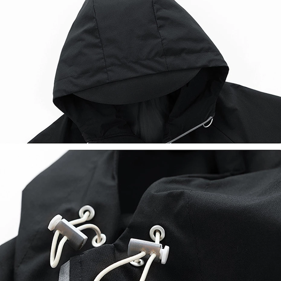 Spring Autumn Waterproof Windbreaker Jacket Coat Men Hooded Camp Jacket Fashion Casual Solid Color Outerwear Male