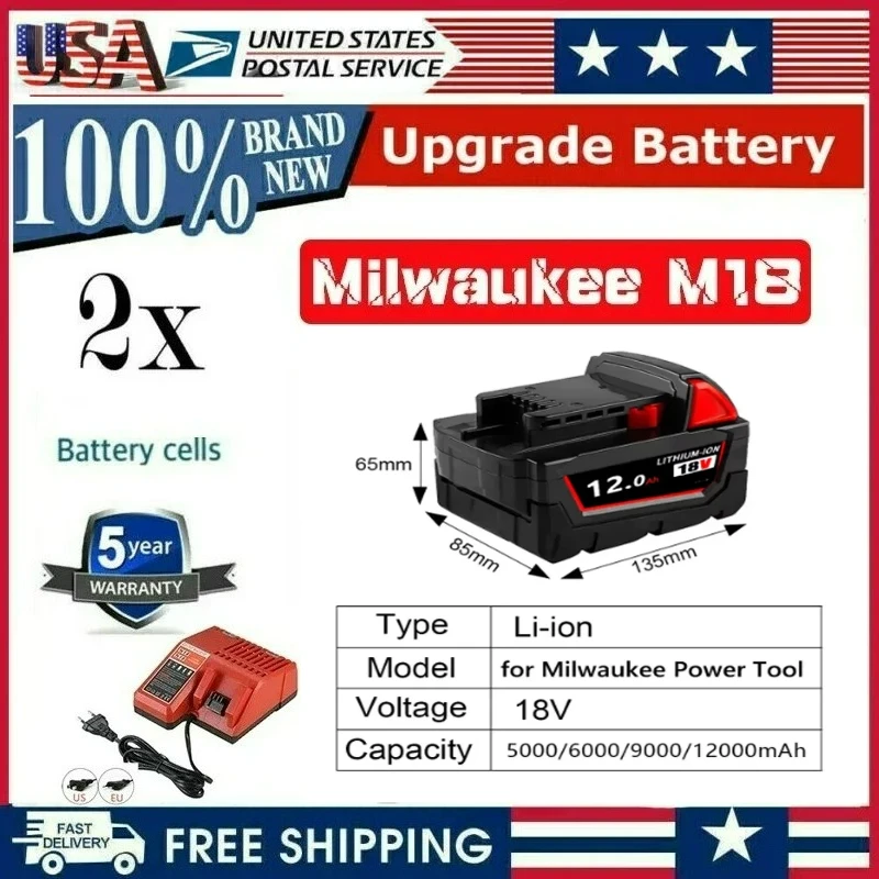 

100% For Milwaukee M18 18V 12000mAh Lithium Replacement Battery ,For Milwaukee 48-11-1860 48-11-1850 48-11-1840 Tool Battery