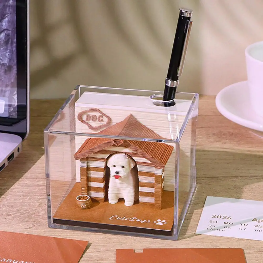 ปฏิทินตั้งโต๊ะปี 2026 ปฏิทินแบบฉีกได้ลายสุนัข 3 มิติ น่ารัก ปฏิทินกระดาษแกะสลักลายศิลปะ สมุดบันทึก ของขวัญสำหรับคริสต์มาสและงานขึ้นบ้านใหม่