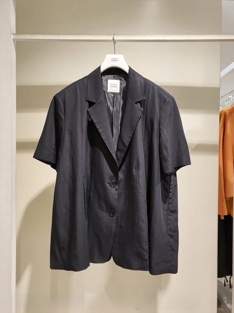New Summer Short Sleeve Loose Outerwear Single Layer Thin New Suit Collar Small Jacket 25-29 Years Old Women's Commute Style