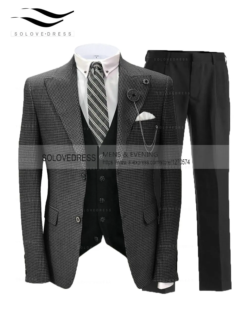 

3 Pieces Men's Suits Lattice Pattern Plaid Slim Fit Mens Suits Tuxedos for Wedding Groomsman （Jacket+Vest+Pants）