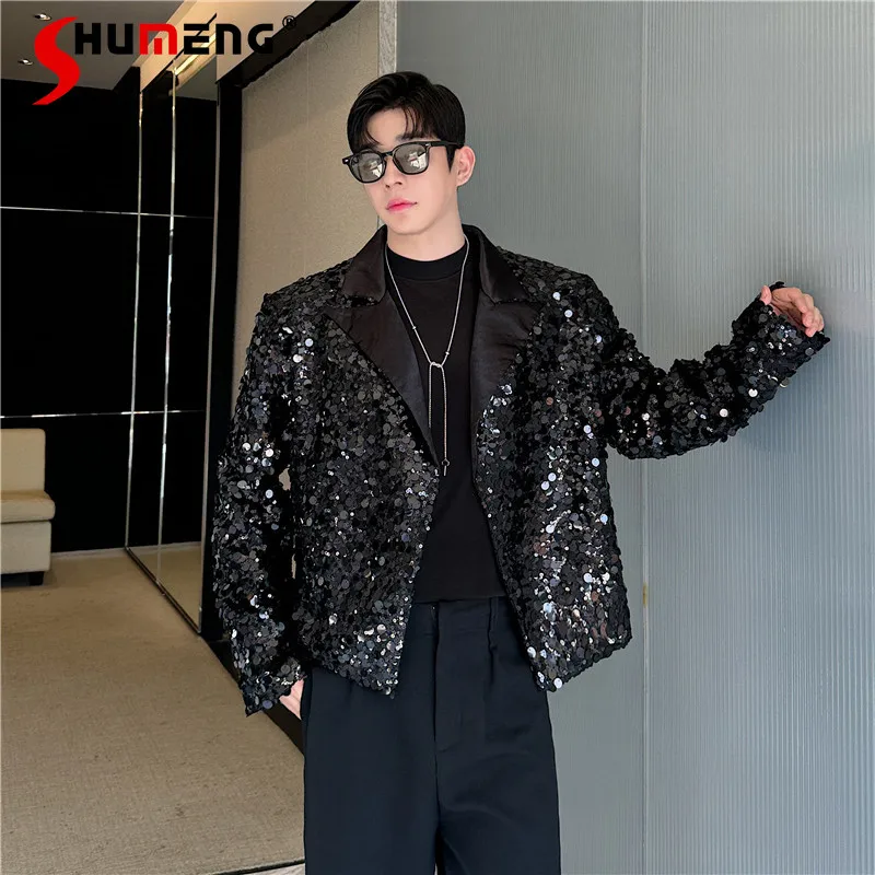 

Мужские короткие пиджаки с блестками, осень-зима 2021, новые модные короткие пиджаки, мужские стильные однотонные пиджаки с длинными рукавами