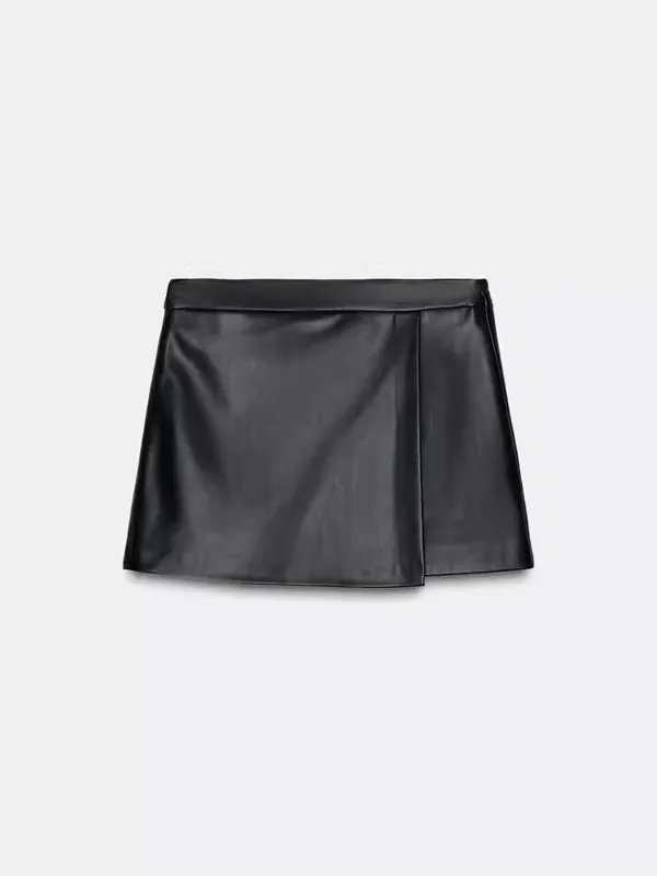 Taille haute aspect cuir Double boutonnage décontracté jupe pantalon 2025 automne nouveau Sle Ci trajet décontracté dames jupe...