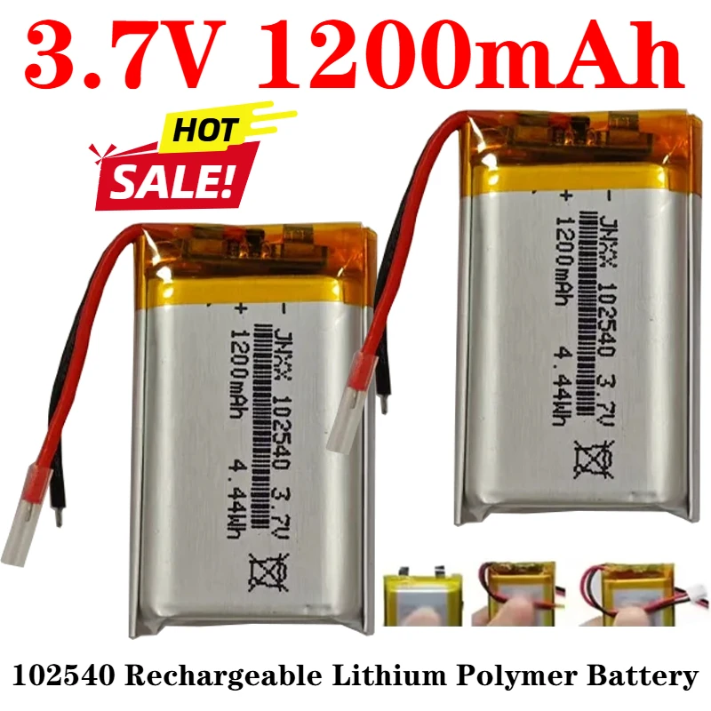 102540 3.7V 1200mAh JST 1.0 1.25 PH 2-pin Lithium Polymer Li-ion Battery for Bluetooth Speaker GPS Dash Cam Camera MP4
