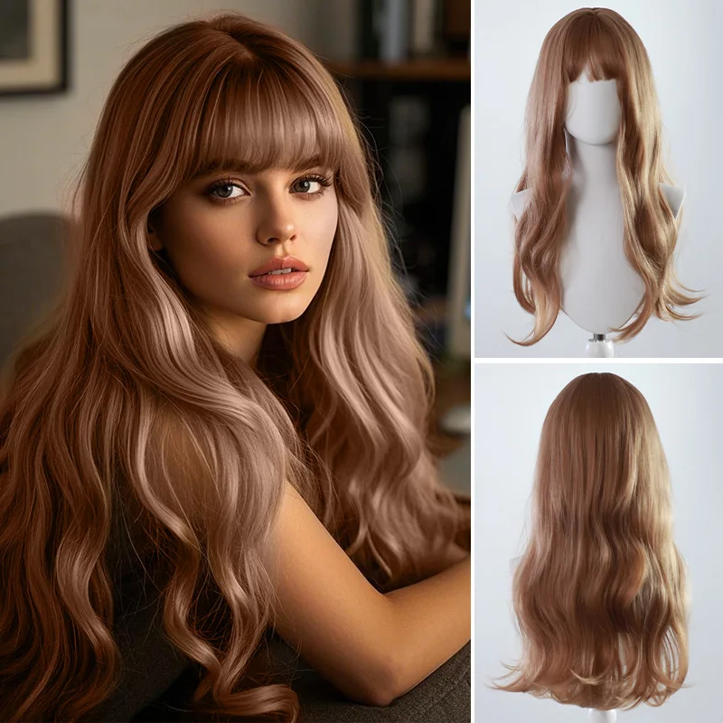 

Champagne Gold Long Hair Wig for Women Full Head Cover Style Lisa Same as Original Big Wave Long Curl Lolita Wig