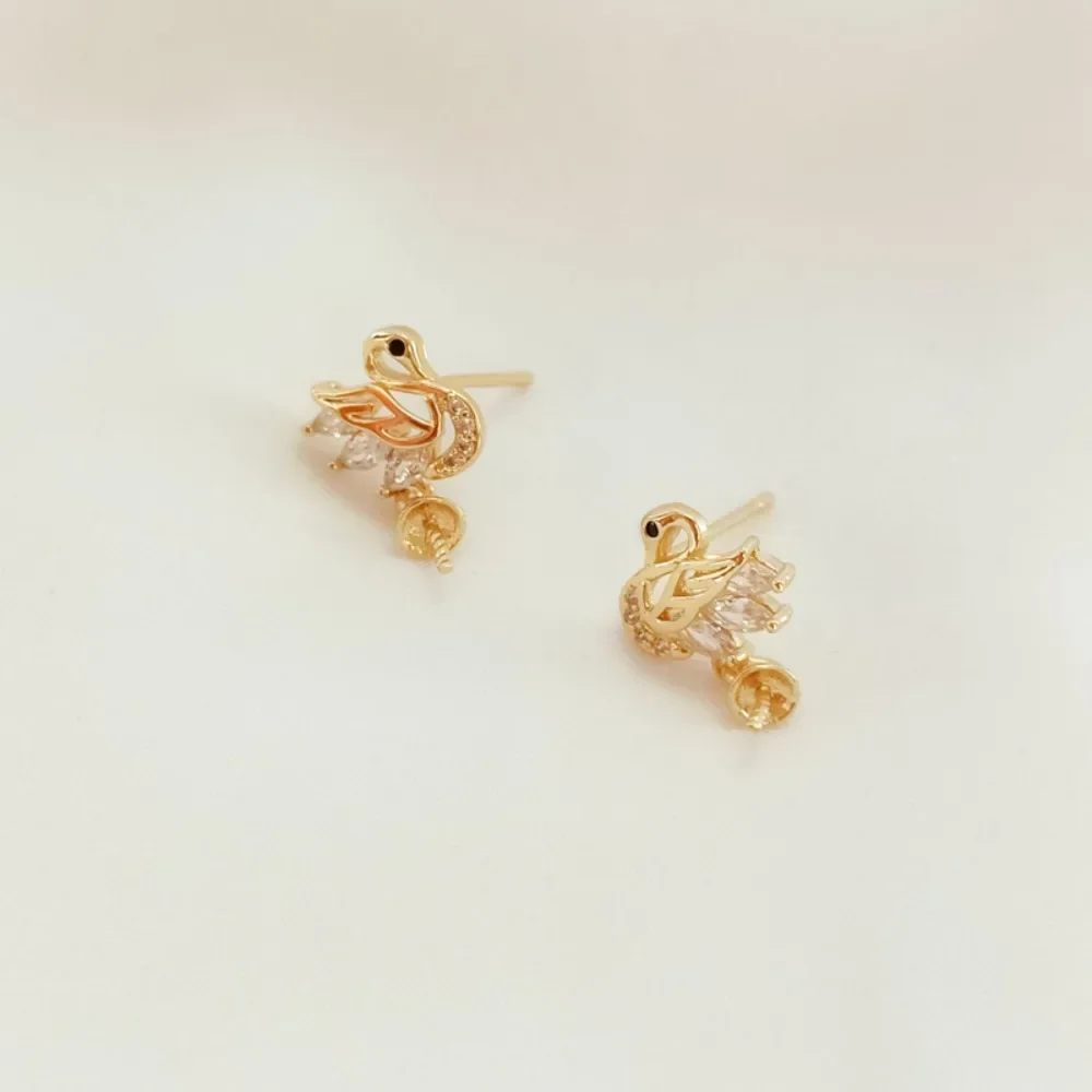 

14K Gold-plated, Zircon Swan Strap, Hanging, Earring, Sticky Pearl Earrings, DIY Accessories