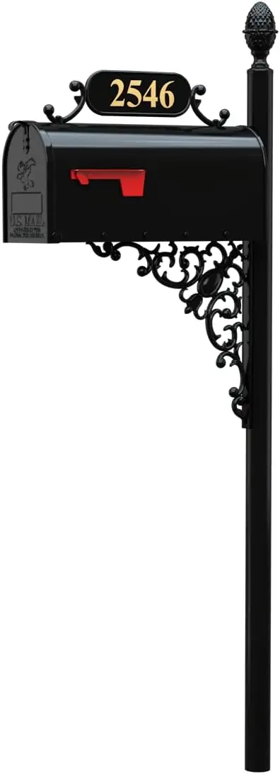 

Oak Mailbox & Post Kit – Black Mailbox System – Includes Address Plaque, Bracket & Mounting Hardware Rust Resistant Metal