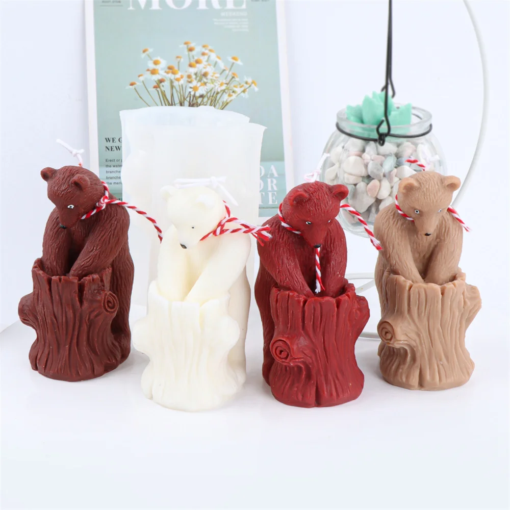 

Reusable Bear Silicone Candle Mold DIY Digging Tree Party Cupcake Topper Fondant Cake Soap Plaster Resin Decorating Tools